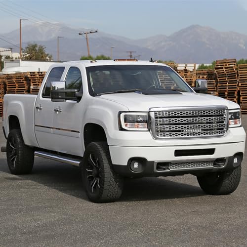 LED Light Bar Chrome Housing Projector Headlights for GMC Sierra 1500 2500HD 3500HD Left Right Pair Headlamps Assembly B9318