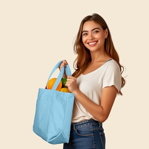 20" Solid Color Cotton Canvas Shopping Tote Bag F4785