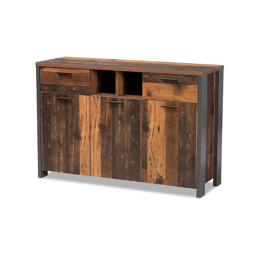 Rustic Brown Wood and Grey Metal 2-Door Sideboard Buffet H89224