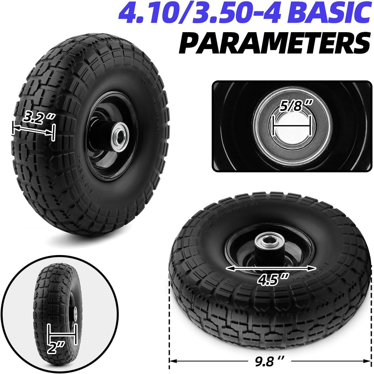 10" Flat-Free Black Replacement Tires 4 Pack H7780