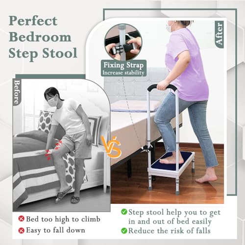 Medical Step Stool with Handle Bed Steps 3-in-1 Safety Bed Handle Wide Foot Step Stool F32844