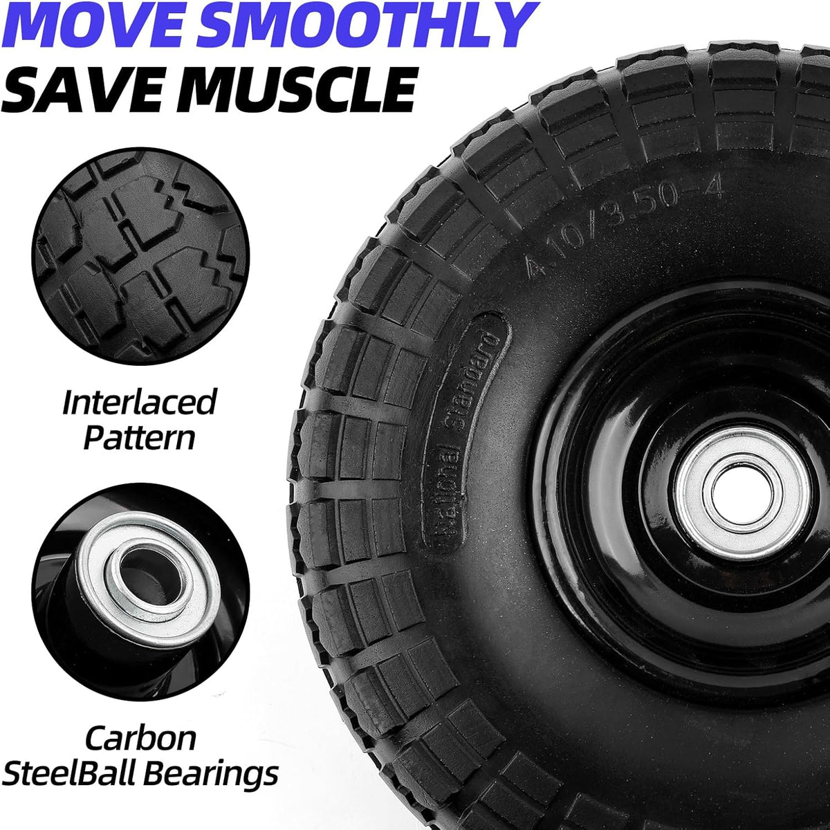 10" Flat-Free Black Replacement Tires 4 Pack H7780