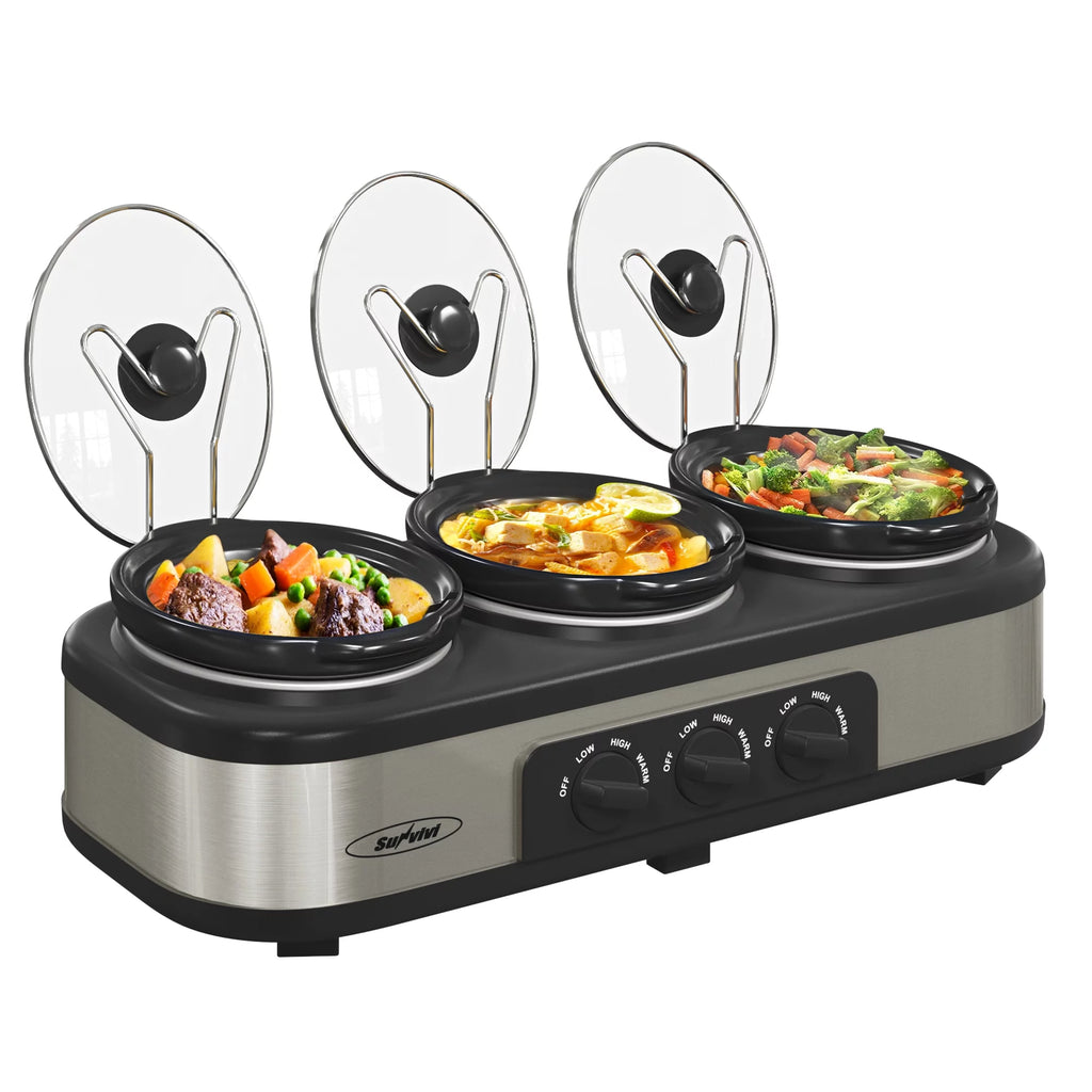 Stainless Steel Triple Slow Cooker with 3 Spoons W827