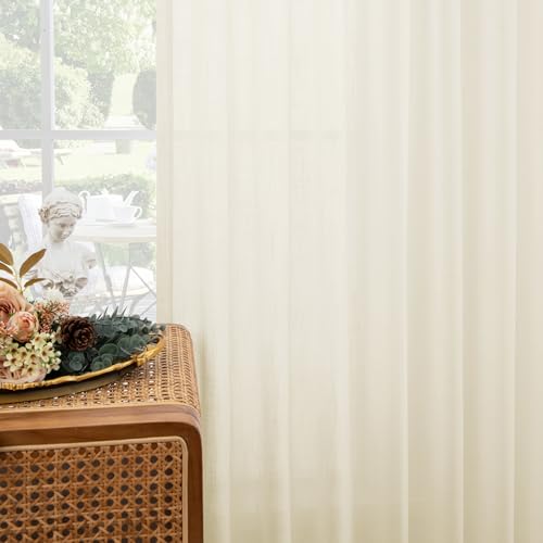 Natural Pinch Pleated Semi Sheer Curtains 84 Inch Long, 2 Panels R4342