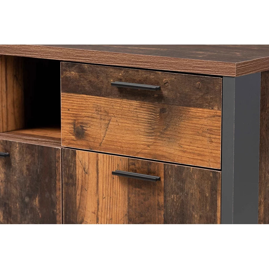 Rustic Brown Wood and Grey Metal 2-Door Sideboard Buffet H89224