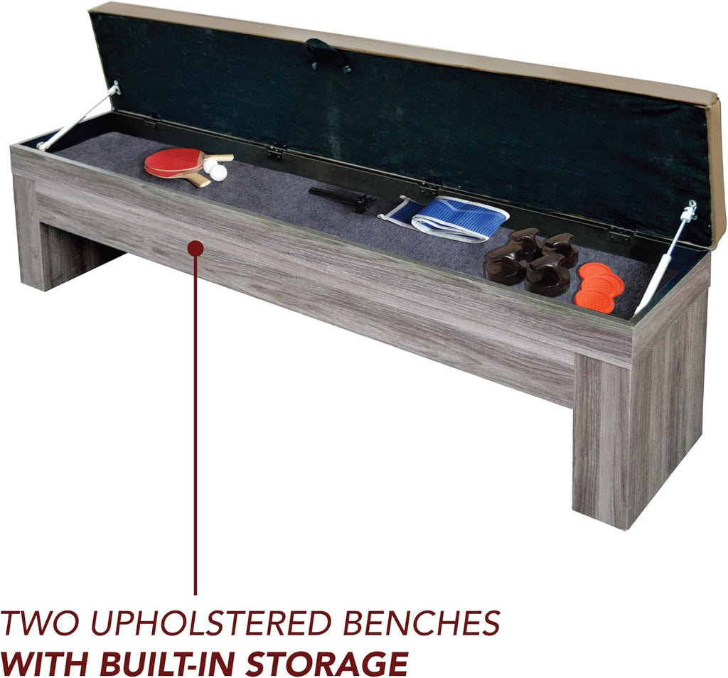 7-ft Air Hockey Table Tennis Combination with Dining Top and Two Storage Benches Y74564