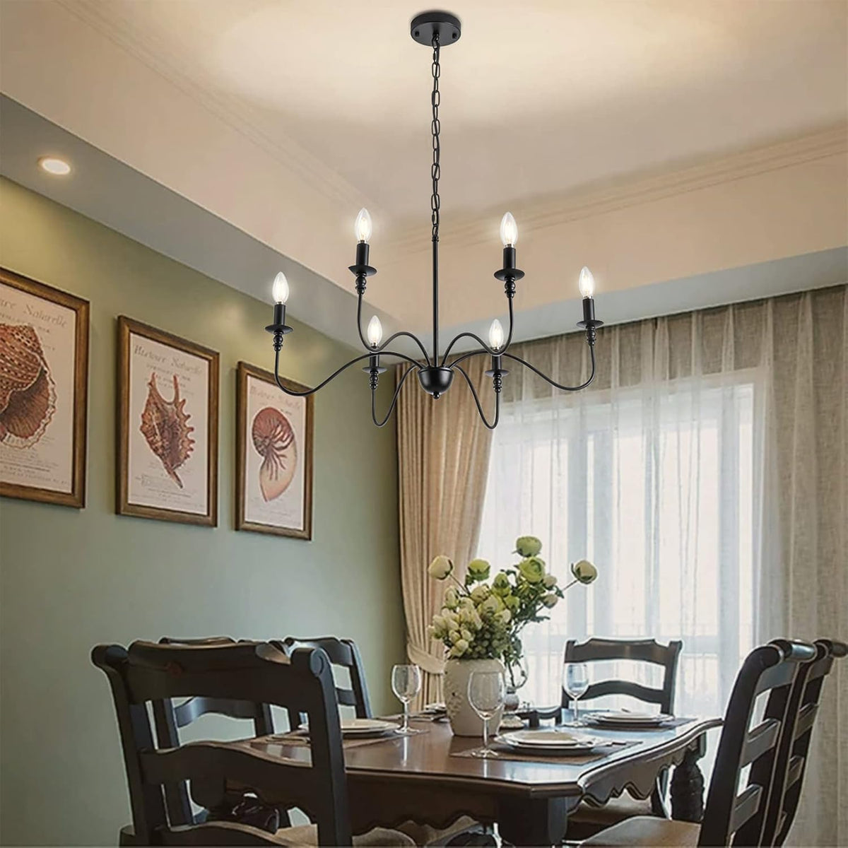 6 Light Matte Black Farmhouse Chandelier T534916