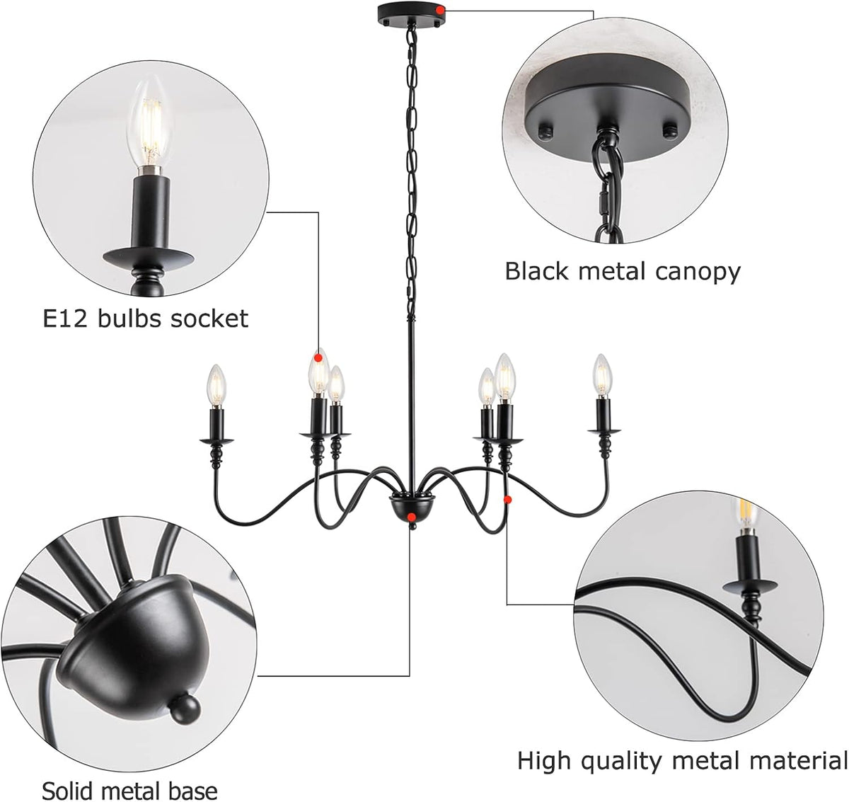6 Light Matte Black Farmhouse Chandelier T534916