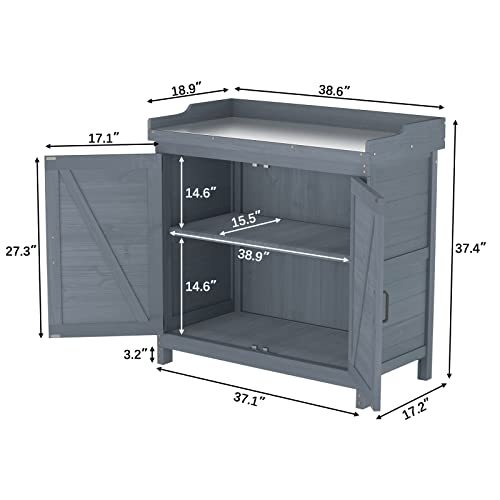 Natural Wooden Storage Cabinet with Potting Bench Q8949