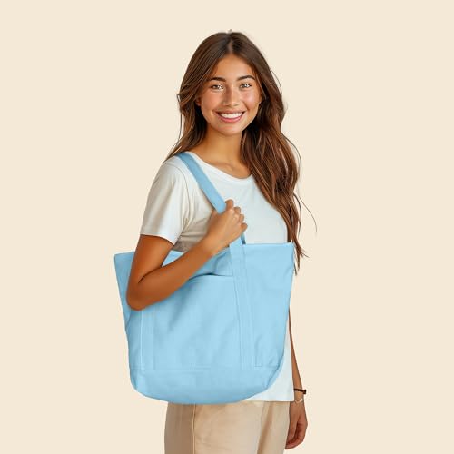 20" Solid Color Cotton Canvas Shopping Tote Bag F4785