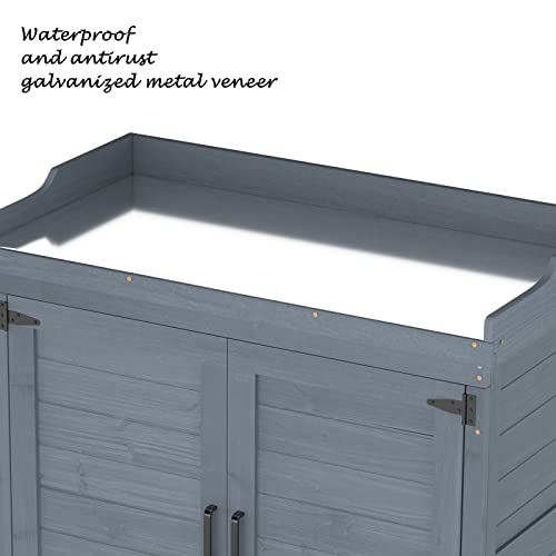 Natural Wooden Storage Cabinet with Potting Bench Q8949