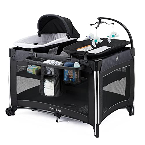 4 in 1 Portable Baby Crib with Bassinet, Mattress, Changing Table (Black) L353