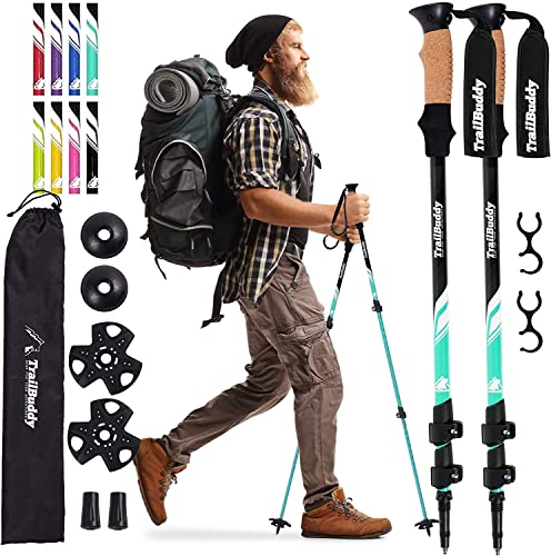 Pair of 2 Lightweight Collapsible Aluminum Trekking Poles with Cork Grip D811986