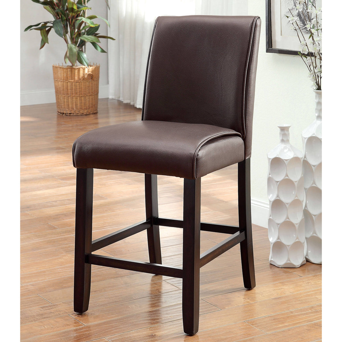 Dark Walnut Leatherette Counter Height Chair Set of 2 D9414