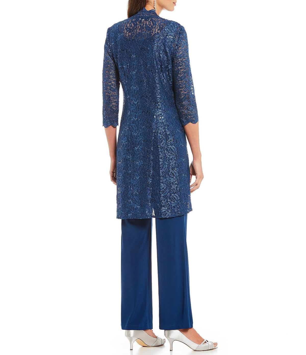 3-Piece Sequin Glitter Scallop Lace Duster Pant Set B2680