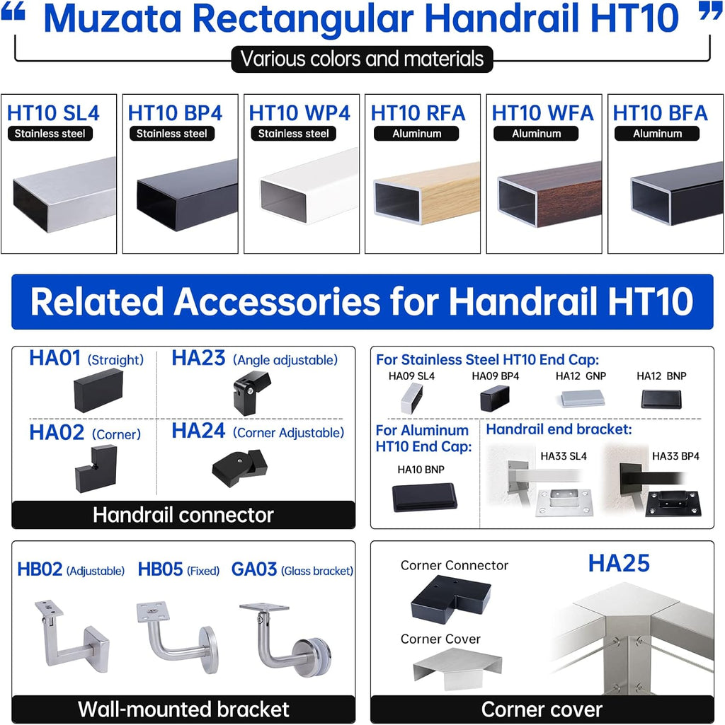 Handrail Connector 400mm Internal Spline POM Rectangular Stainless Steel Aluminum Black Q791331