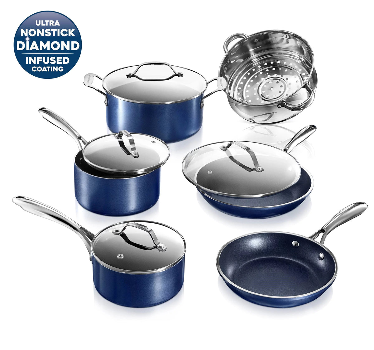 10 Piece Nonstick Cookware Set Blue I470396