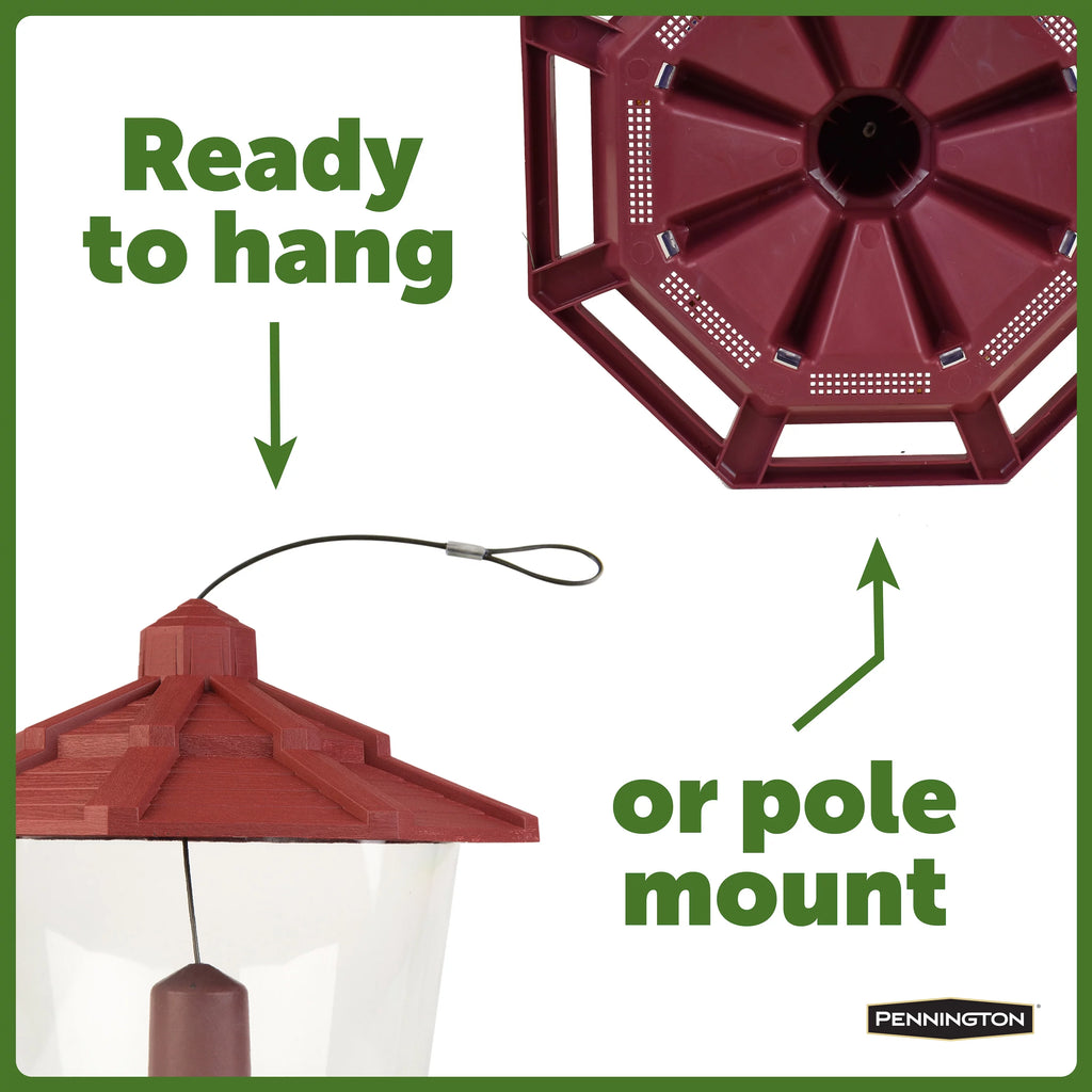 Red Recycled Plastic Wild Bird Hopper Feeder, 7 lb. Capacity, 2 Pack R997