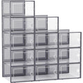 12 Pack Clear Plastic Stackable Storage Bins with Lids Dark Gray C279617
