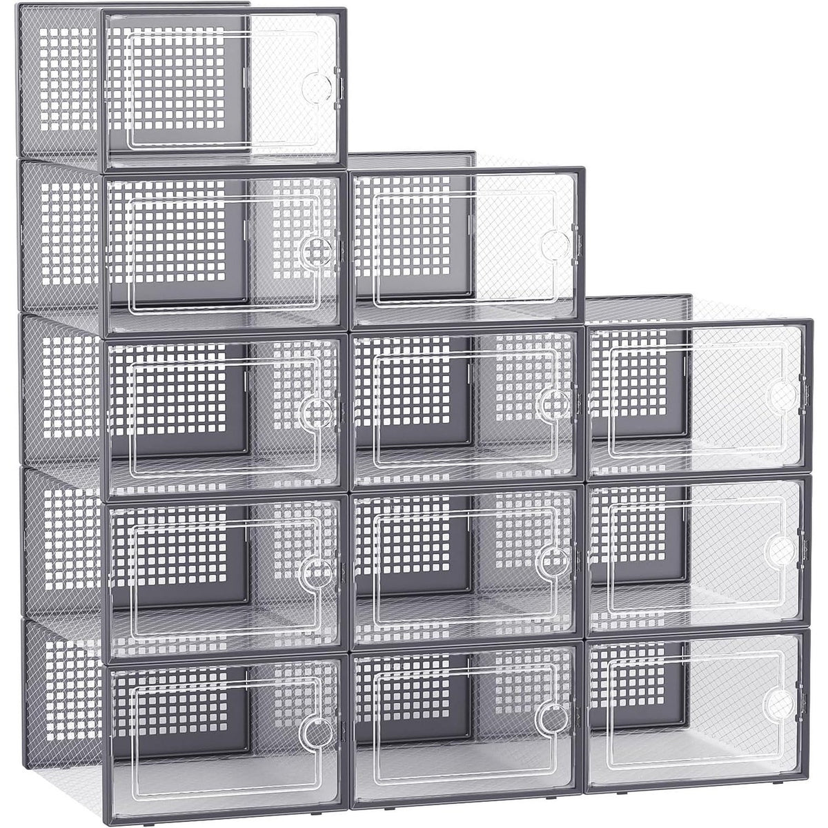12 Pack Clear Plastic Stackable Storage Bins with Lids Dark Gray C279617