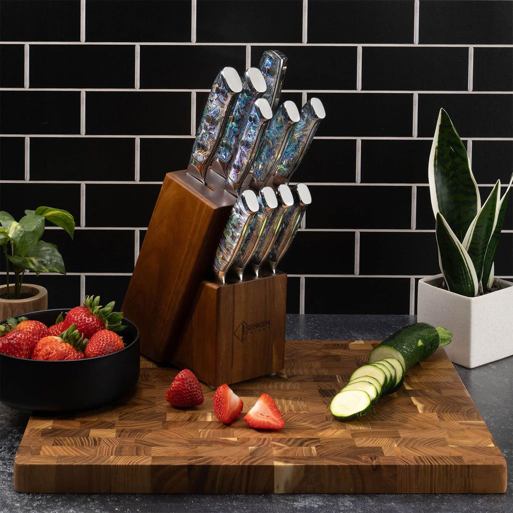 11-Piece Damascus Knife Block Set with Abalone Shell Handle Japanese VG10 Steel Chef Knife F316