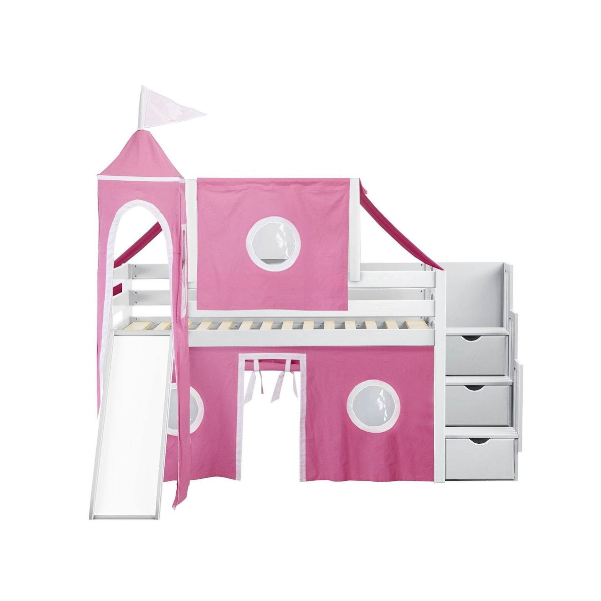 Twin Loft Bed with Slide and Tent A1001