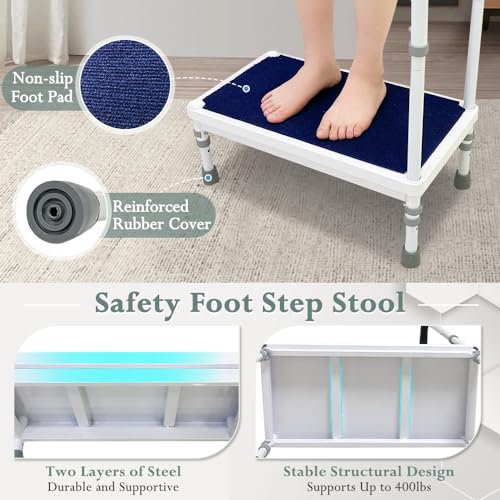 Medical Step Stool with Handle Bed Steps 3-in-1 Safety Bed Handle Wide Foot Step Stool F32844
