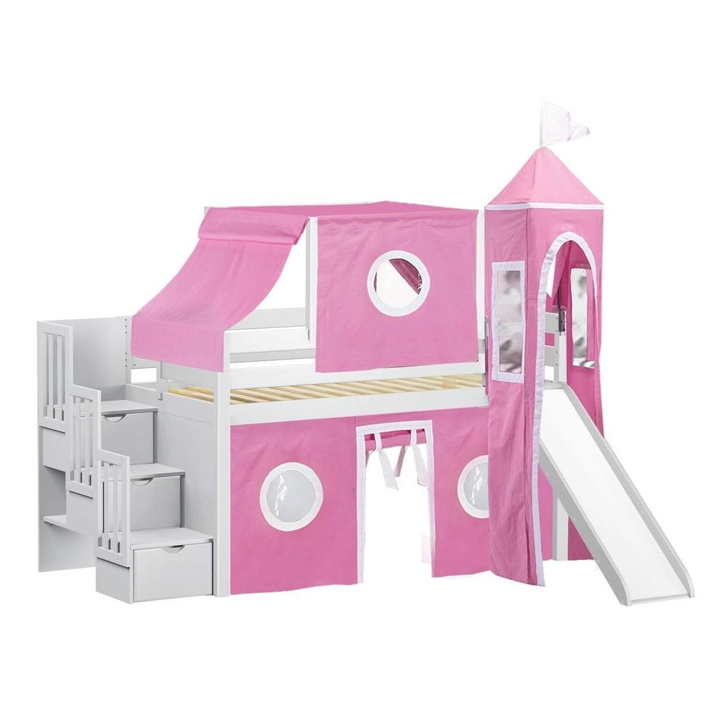 Twin Loft Bed with Slide and Tent A1001