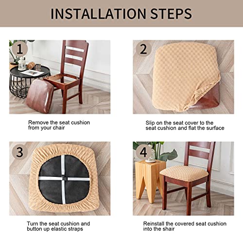 Ivory Jacquard Dining Chair Seat Covers (4) W7521