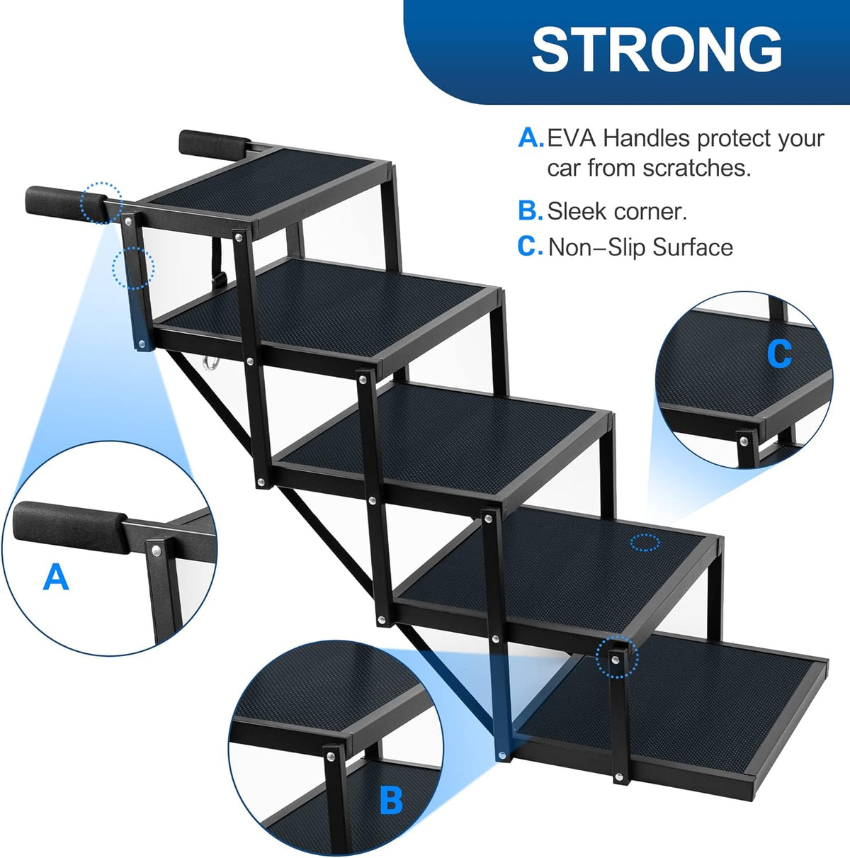 Foldable Aluminum 5 Step Nonslip Dog Stairs G627