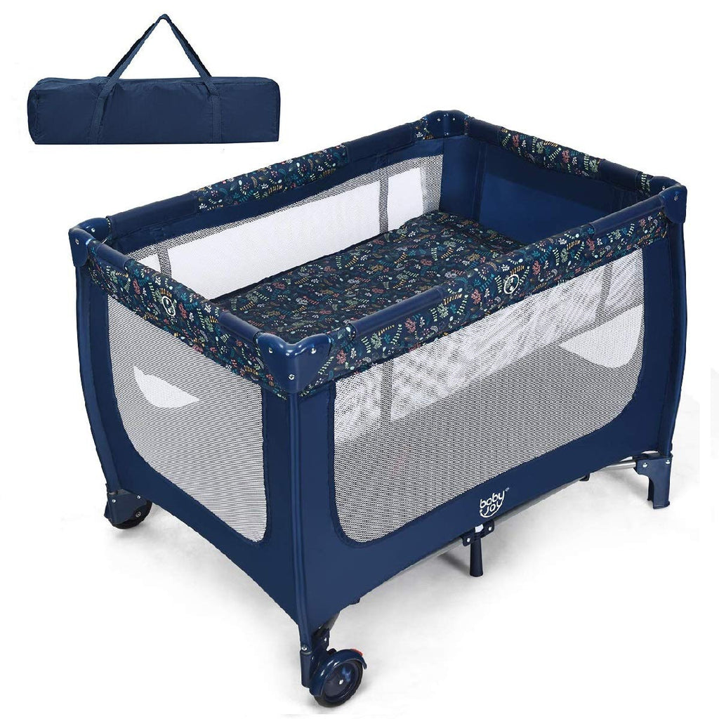 Gray Foldable Baby Playard with Carry Bag J5362