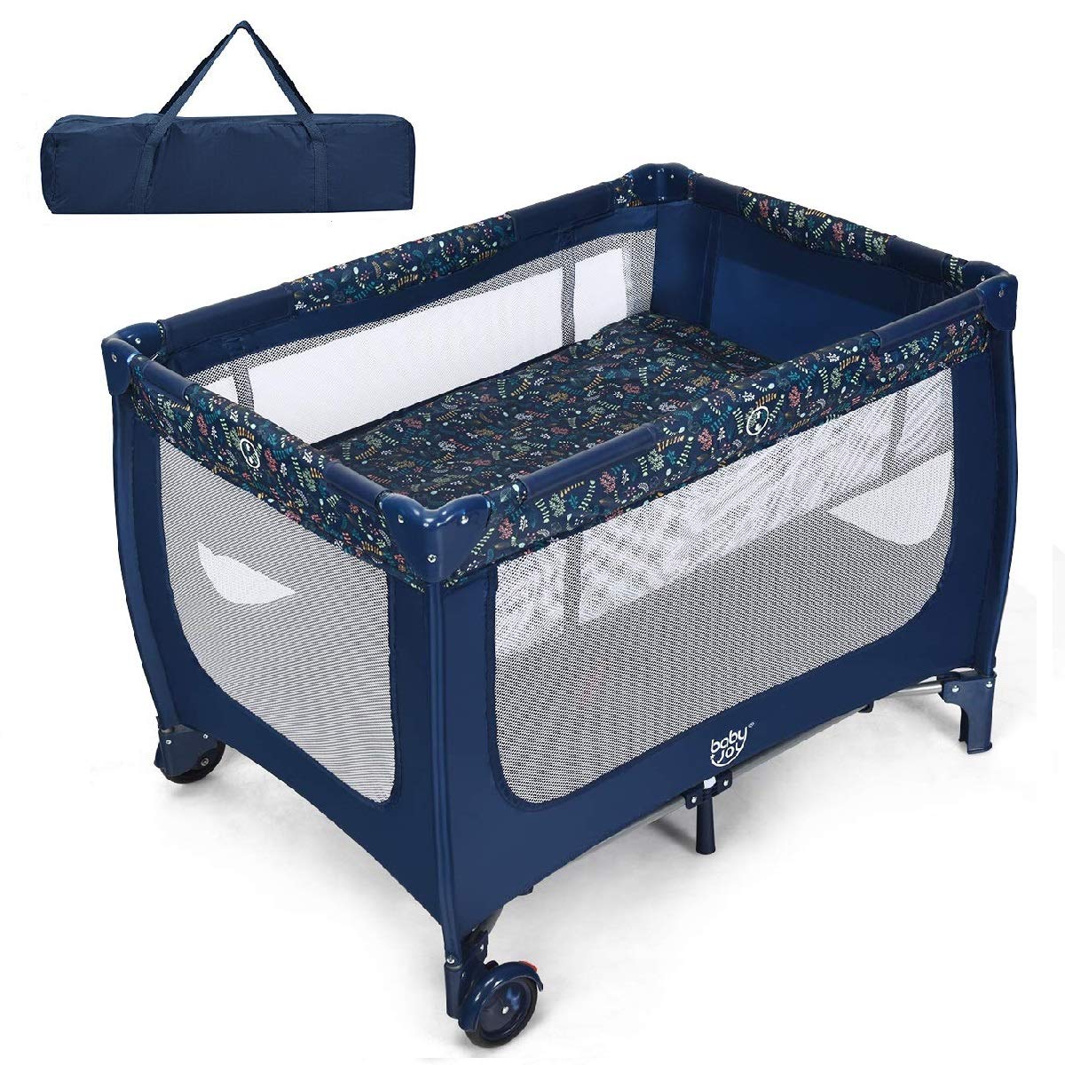 Gray Foldable Baby Playard with Carry Bag J5362