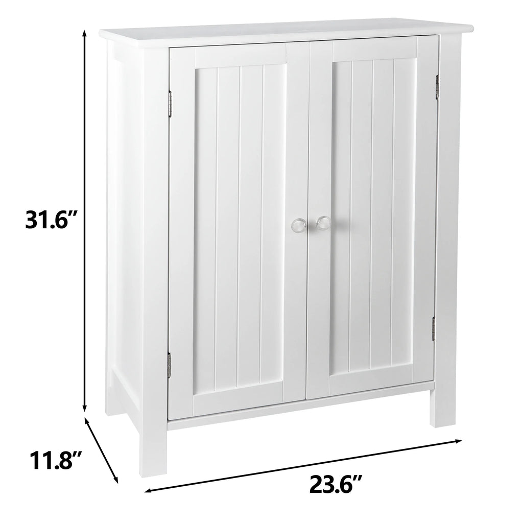 2-Door White Bathroom Floor Storage Cabinet with Adjustable Shelves H70317