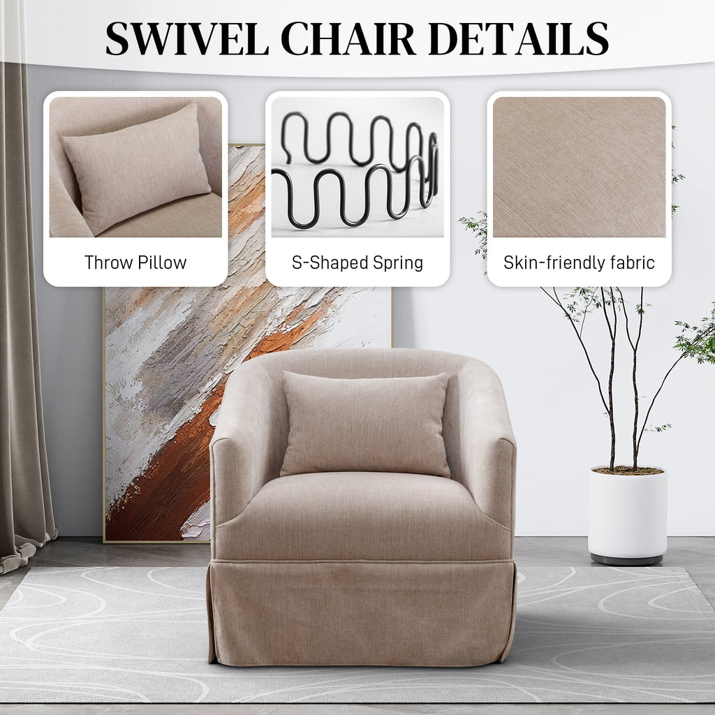 Upholstered Swivel Barrel Chair, Linen Fabric Accent Chair P4281