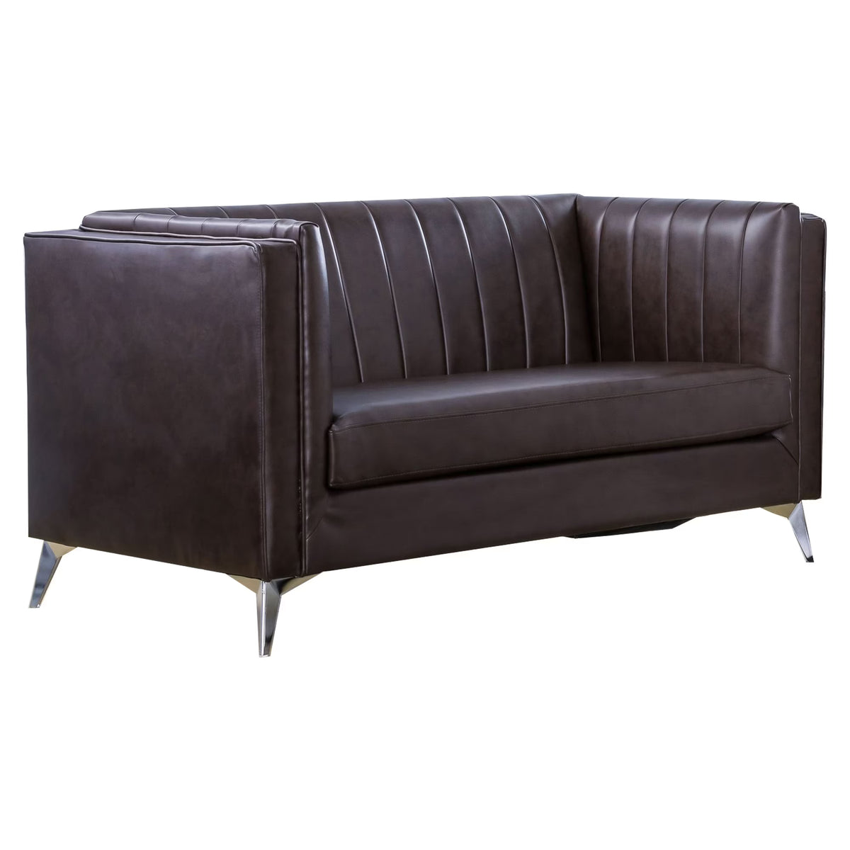 Dark Brown Microfiber Loveseat with Metal Legs H59072