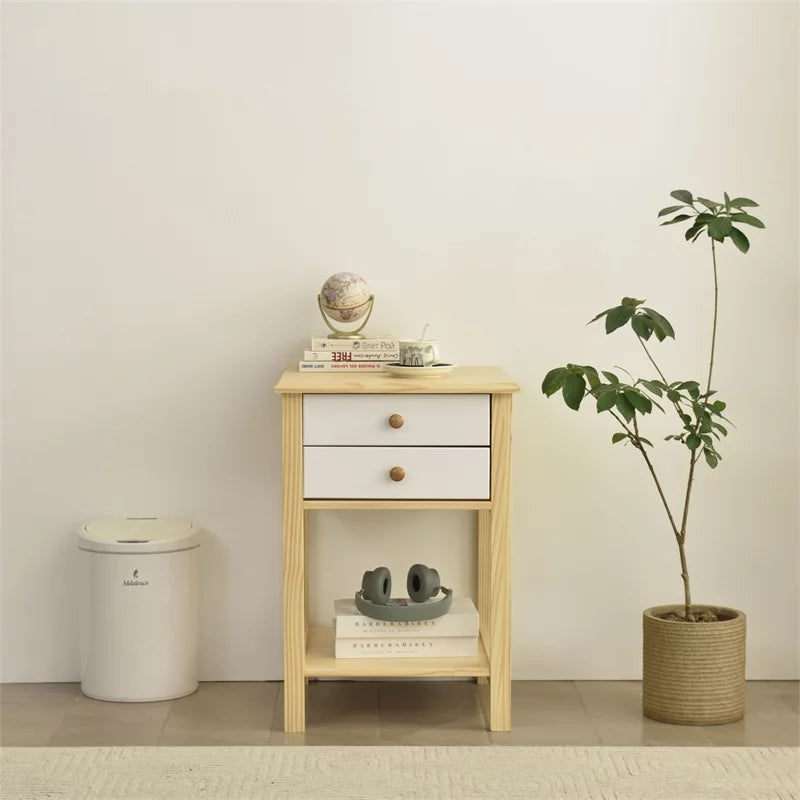 Solid Pine Wood 2 Drawer Nightstand Set of 2 Y133