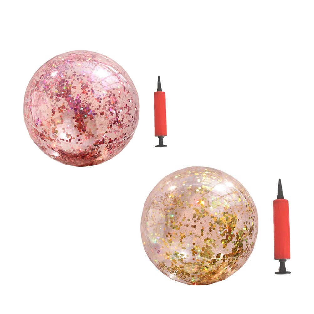 2pcs Glitter Sequin Beach Balls Round Transparent PVC Inflatable Ball Toys with Pumps V60783