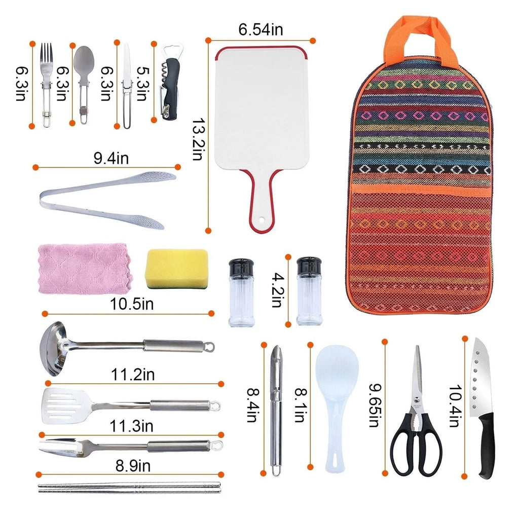 19Pcs Camping Cooking Utensil Kit Portable Picnic Cookware F138798