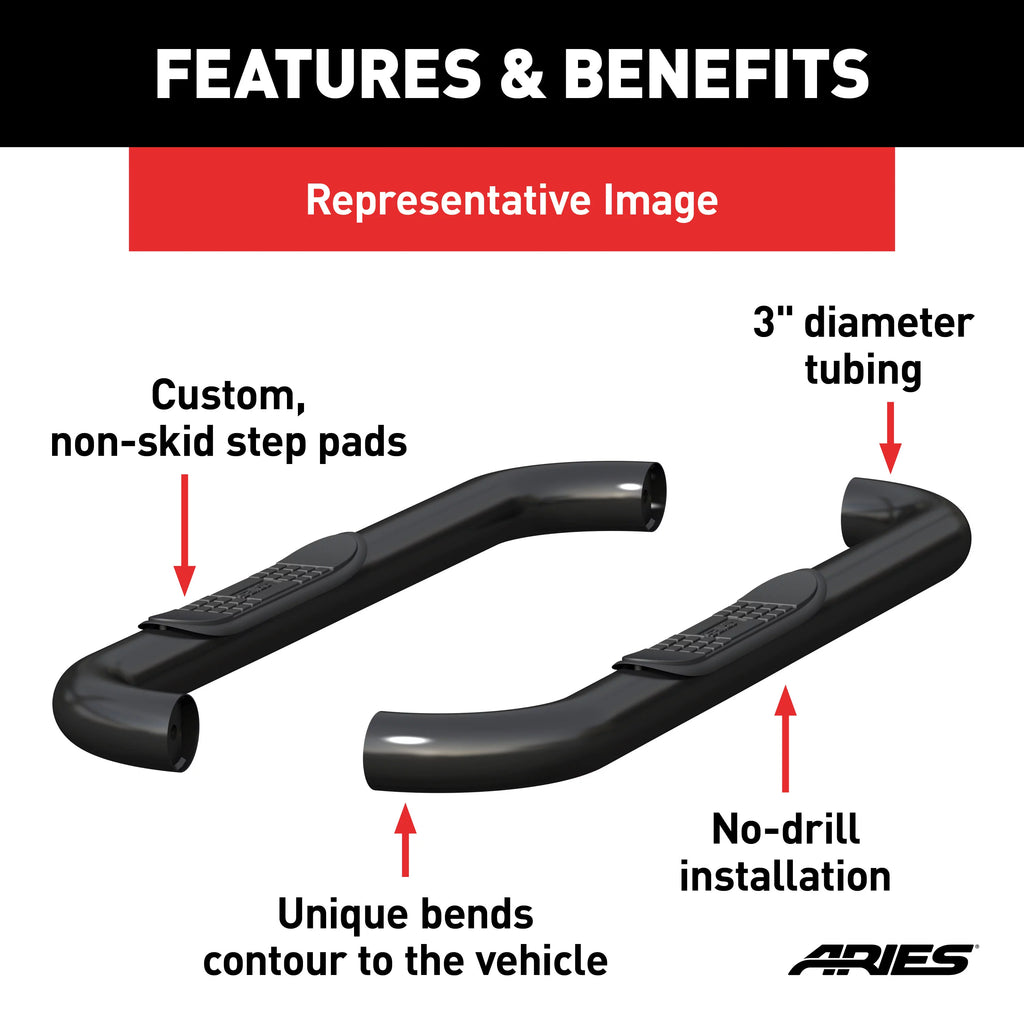 3-Inch Round Black Stainless Steel Nerf Bars O4140
