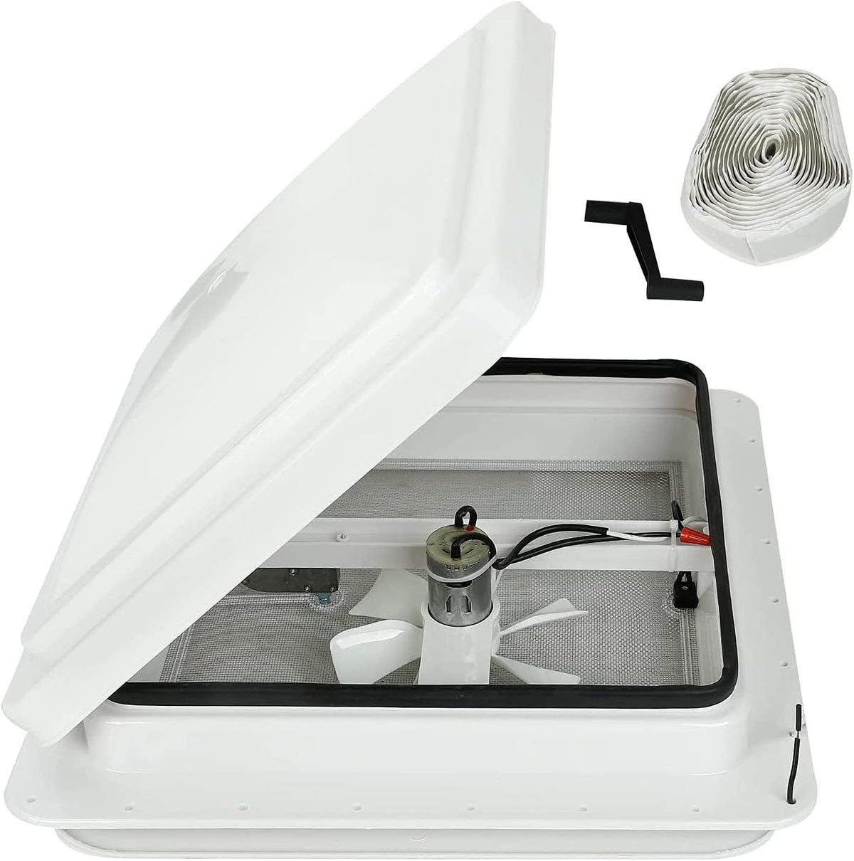 White 12V RV Roof Vent Fan with 6 Blades O55206