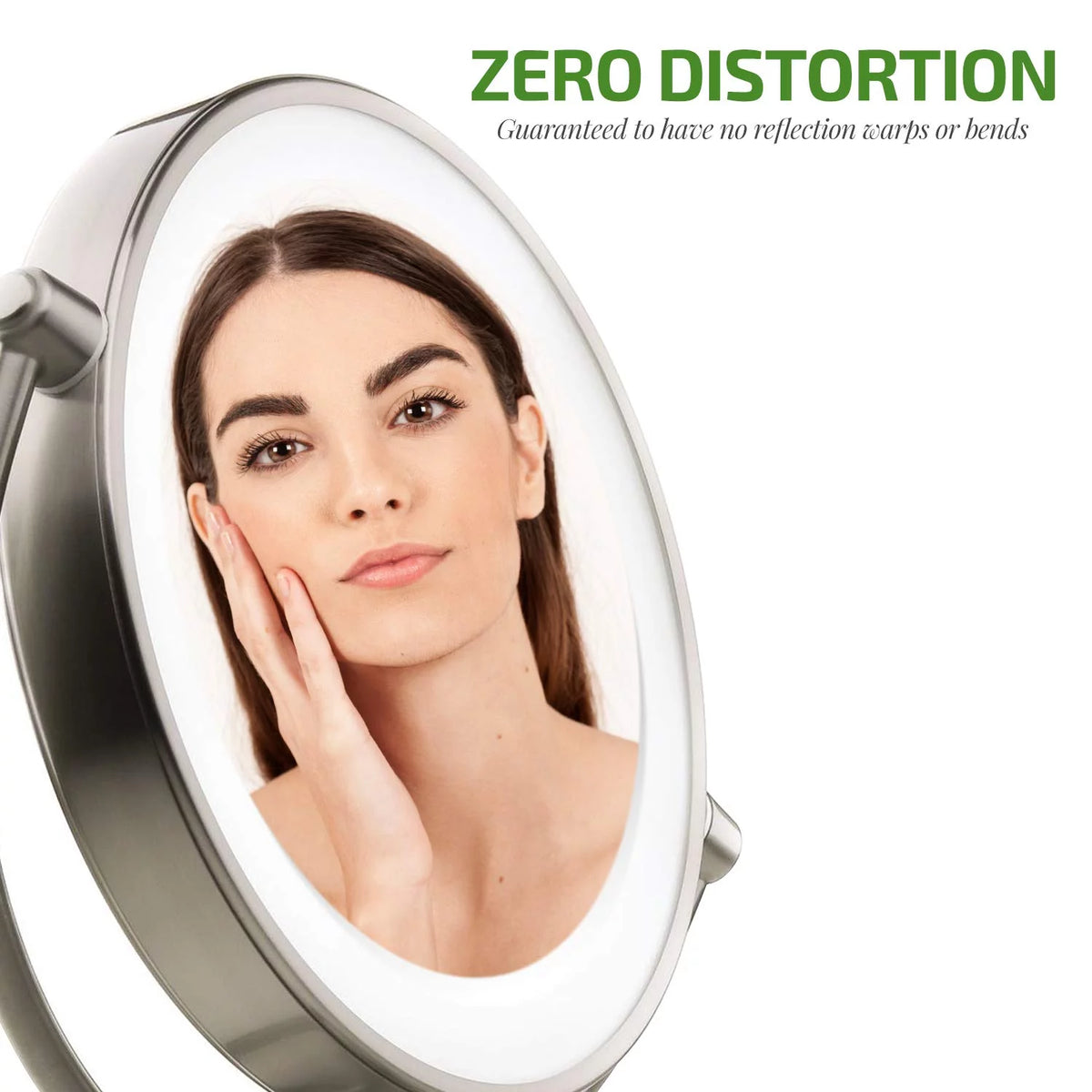Lighted Makeup Mirror 9.5 Inch 1X 5X Magnifier Dimmable 360 Degree Double Sided LED Acrylic Edge Battery USB Powered Vanity K5523