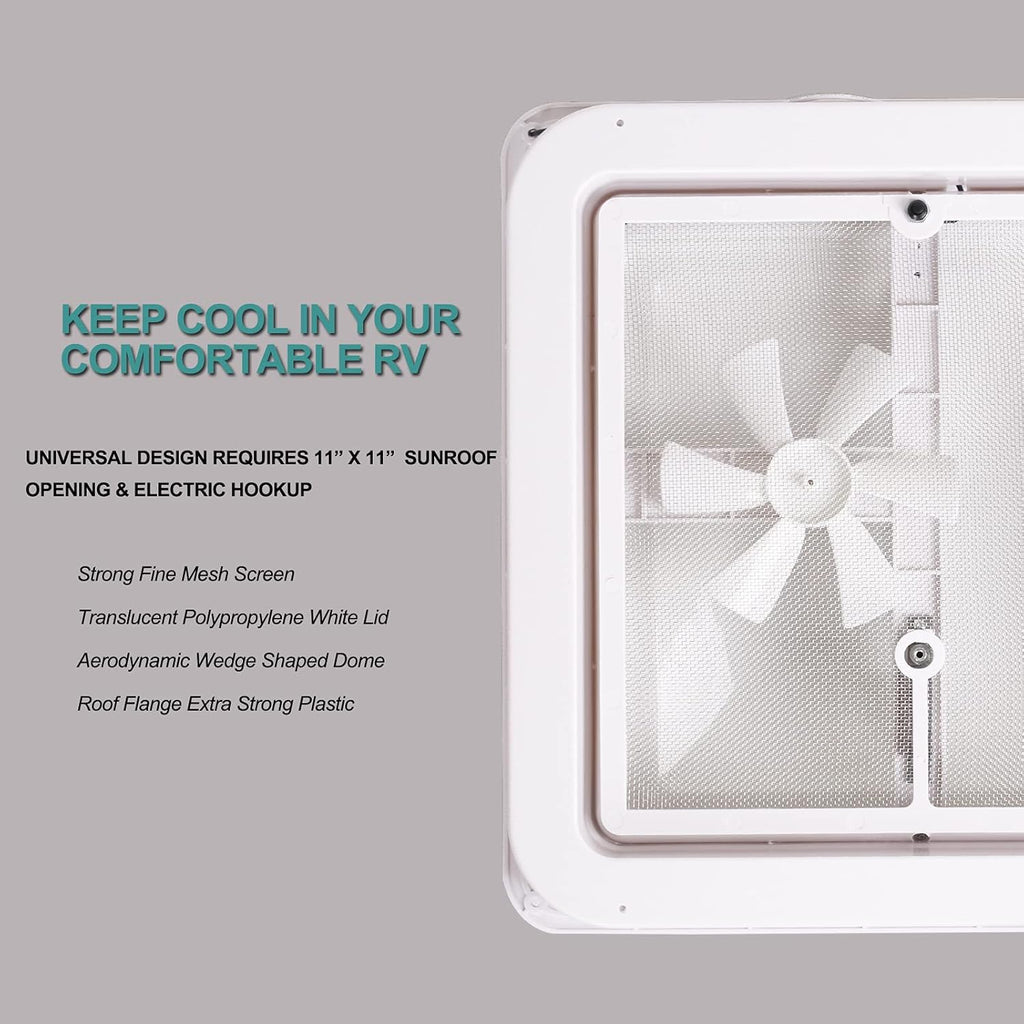 White 12V RV Roof Vent Fan with 6 Blades O55206