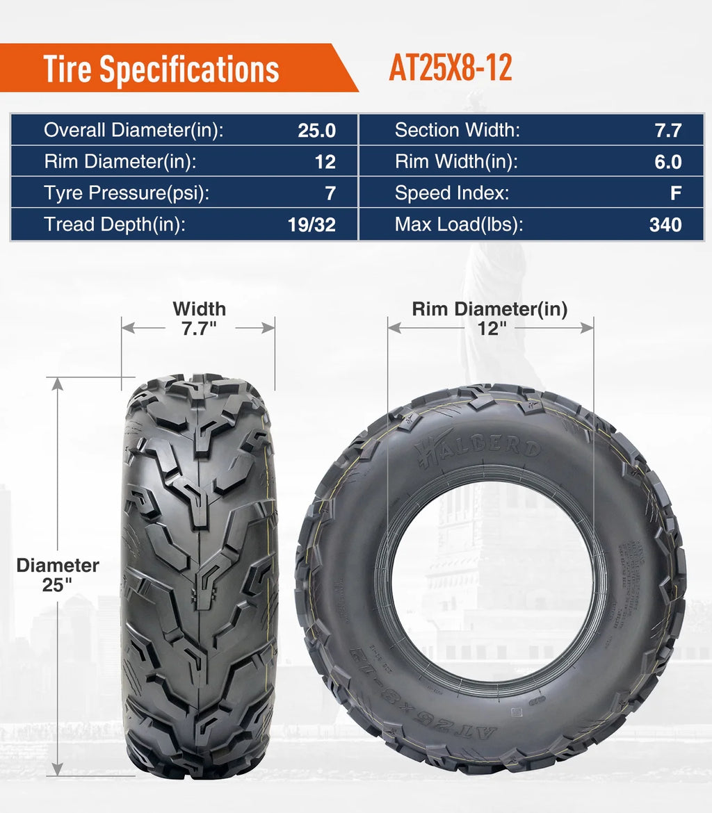 25X8-12 All Terrain Off-Road ATV UTV Tires Set of 2 V188