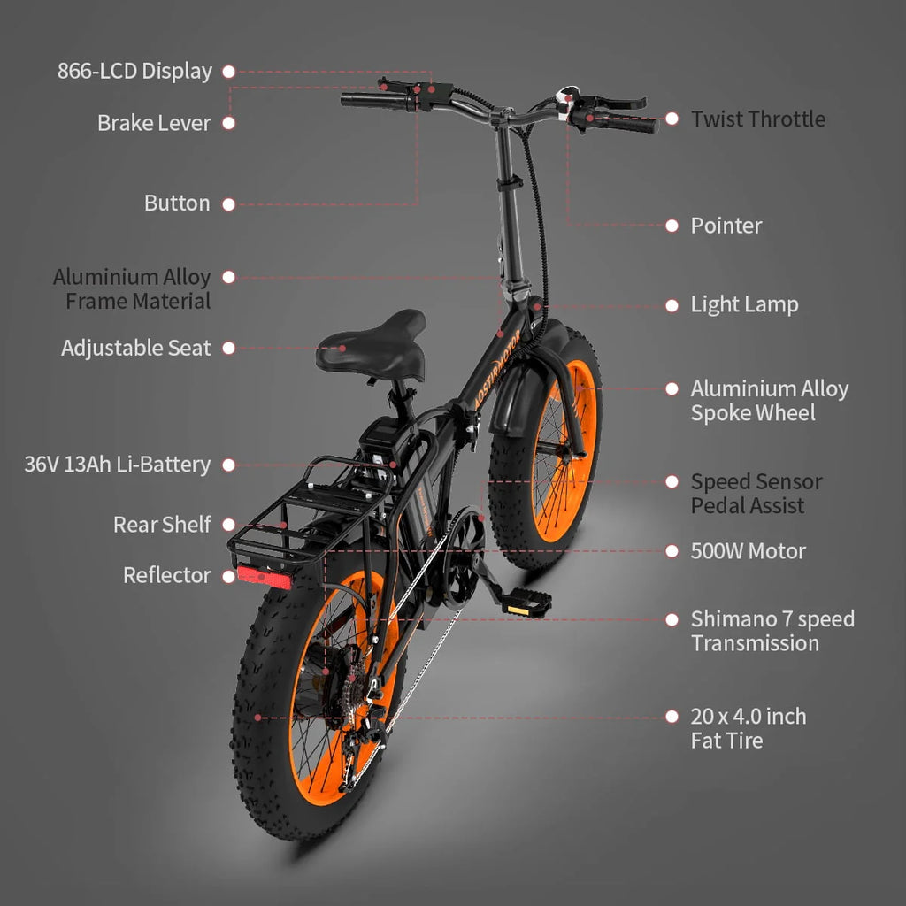Folding Electric Bicycle 500W 20 Fat Tire 36V 13Ah H179