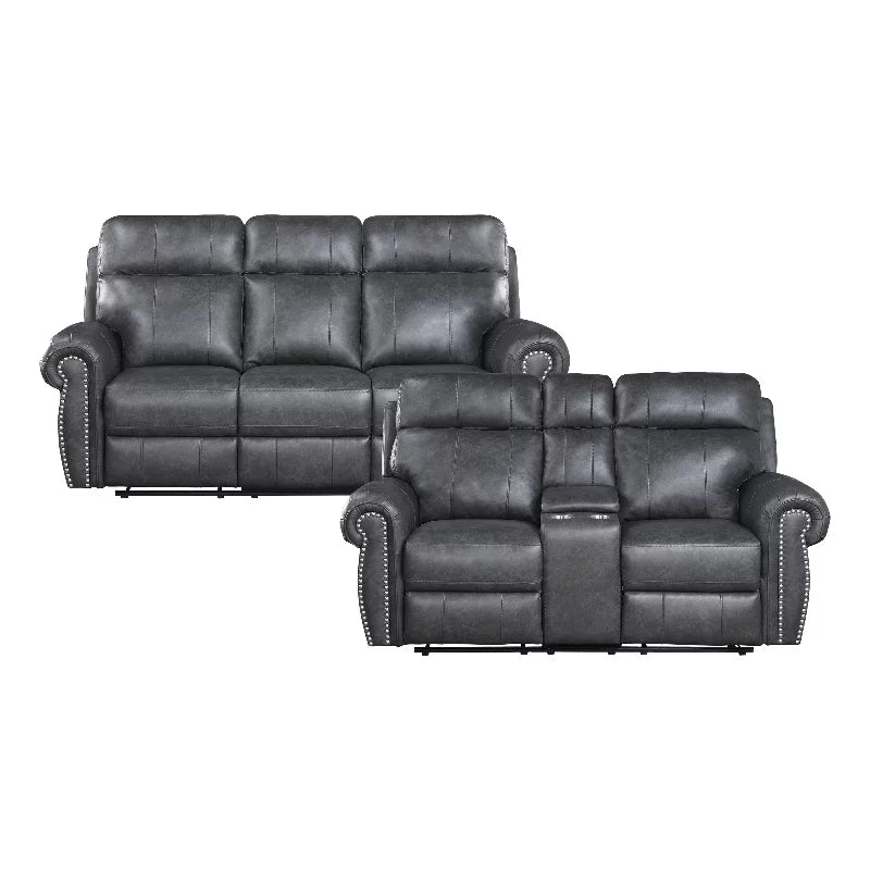 Gray Faux Leather 2-Piece Reclining Sofa Set K840