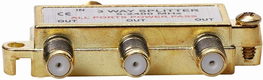 3-Way Coaxial Cable Splitter, 2.4 Ghz 5-2400 MHz, Gold Plated Connectors, 2-Pack S836