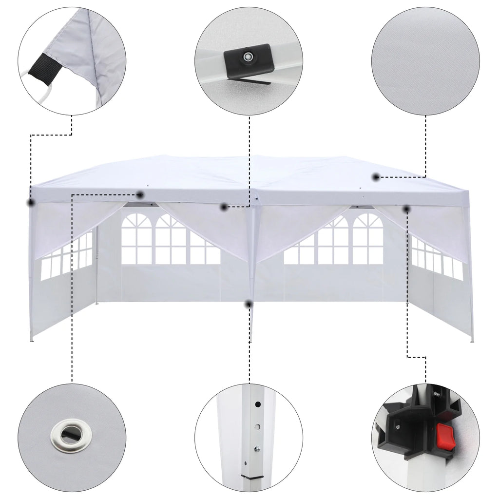 10'x 20' Canopy Pop Up Tent with 4 Sides Carry Bag White D845