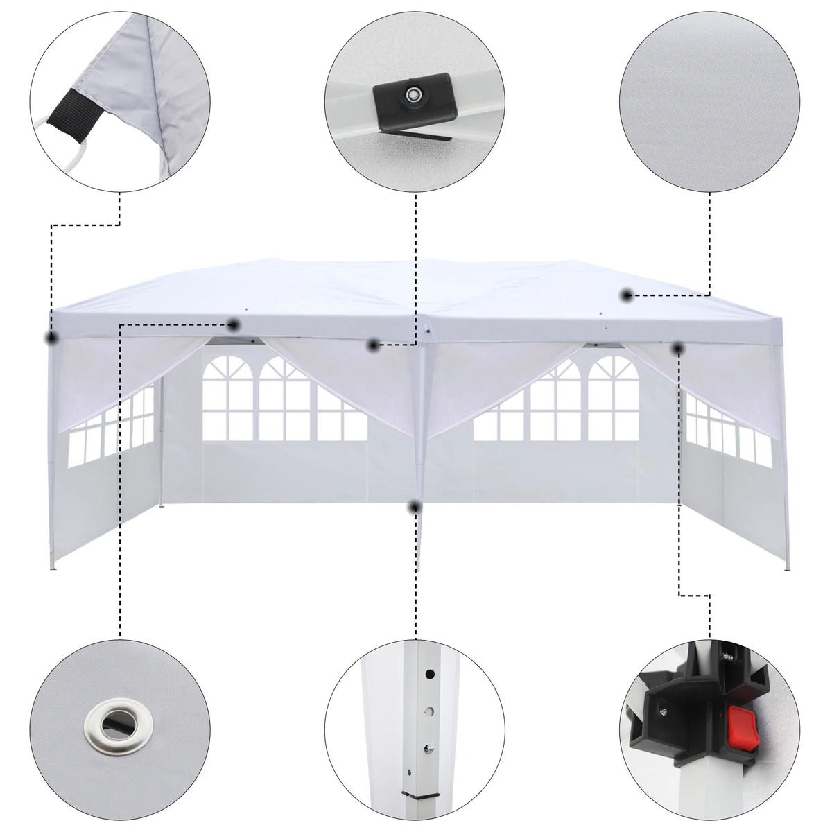 10'x 20' Canopy Pop Up Tent with 4 Sides Carry Bag White D845