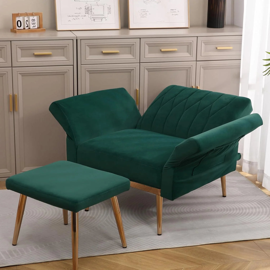 Dark Green Velvet 2 in 1 Accent Chair with Ottoman Y4860
