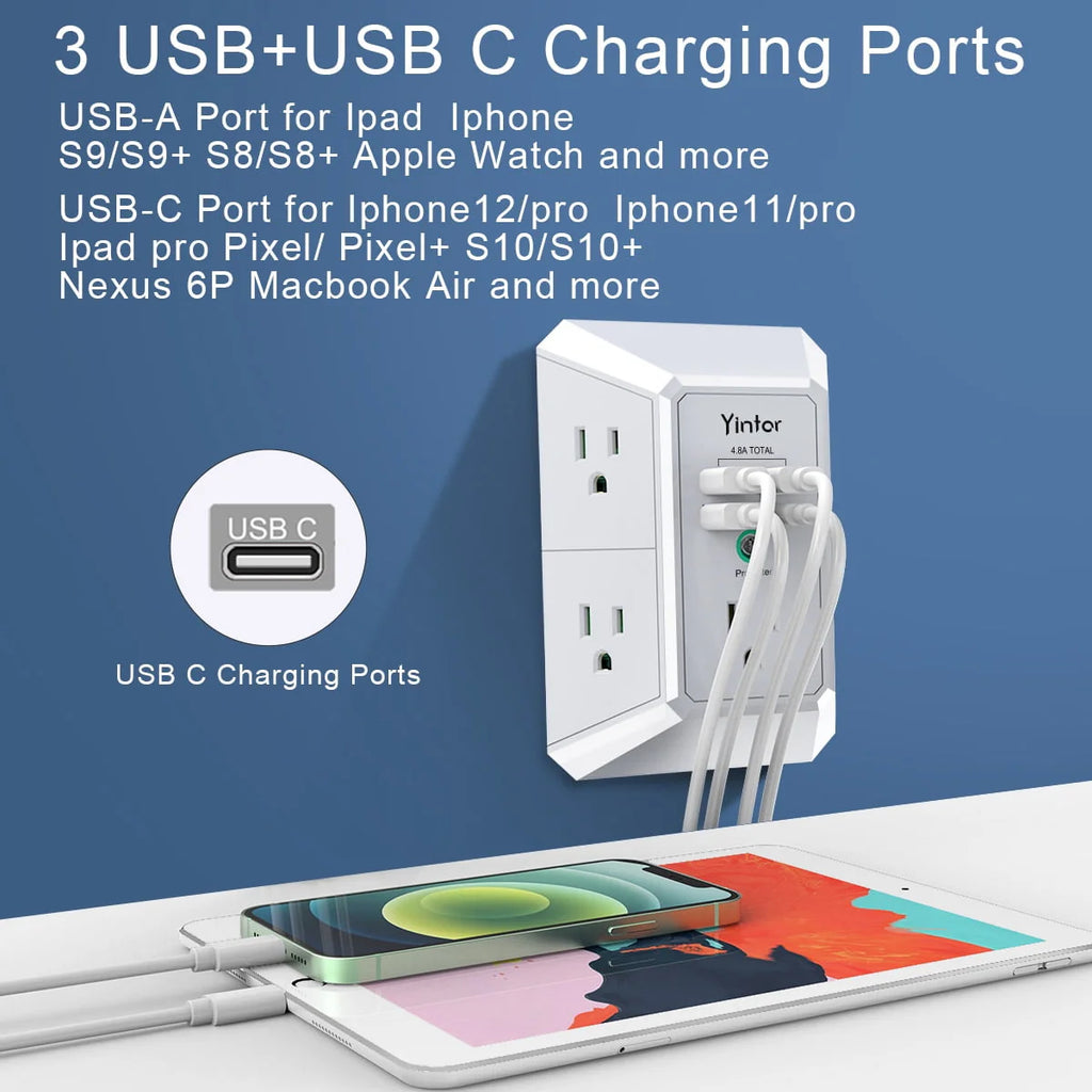 5 Outlets 4 USB Ports Surge Protector O489358